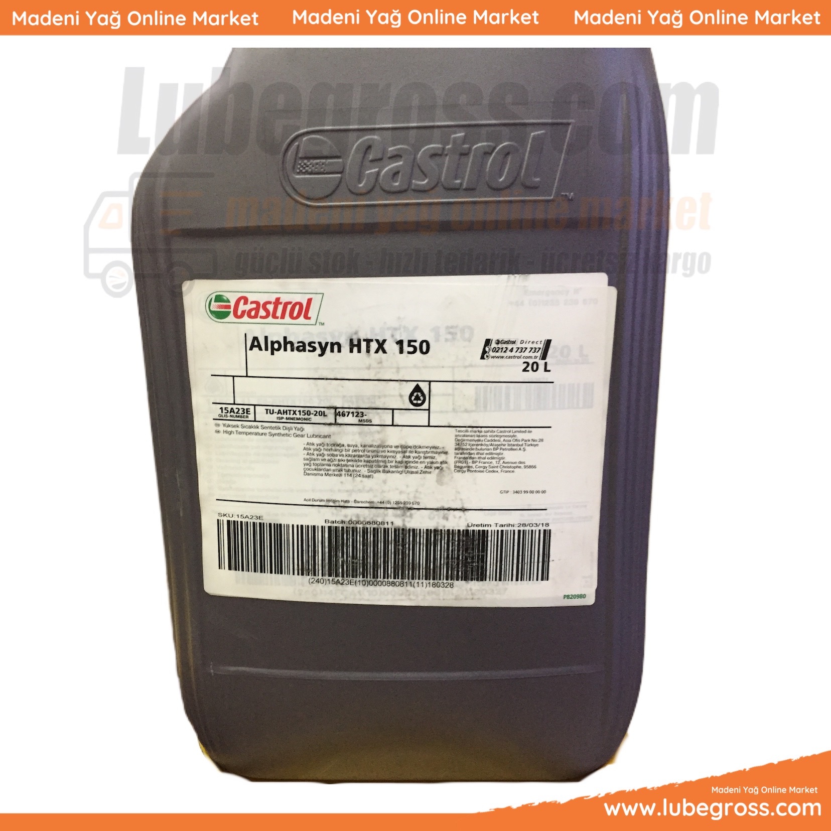 Castrol Alphasyn HTX 150 - 20 Lt. - Sentetik Dişli Yağı