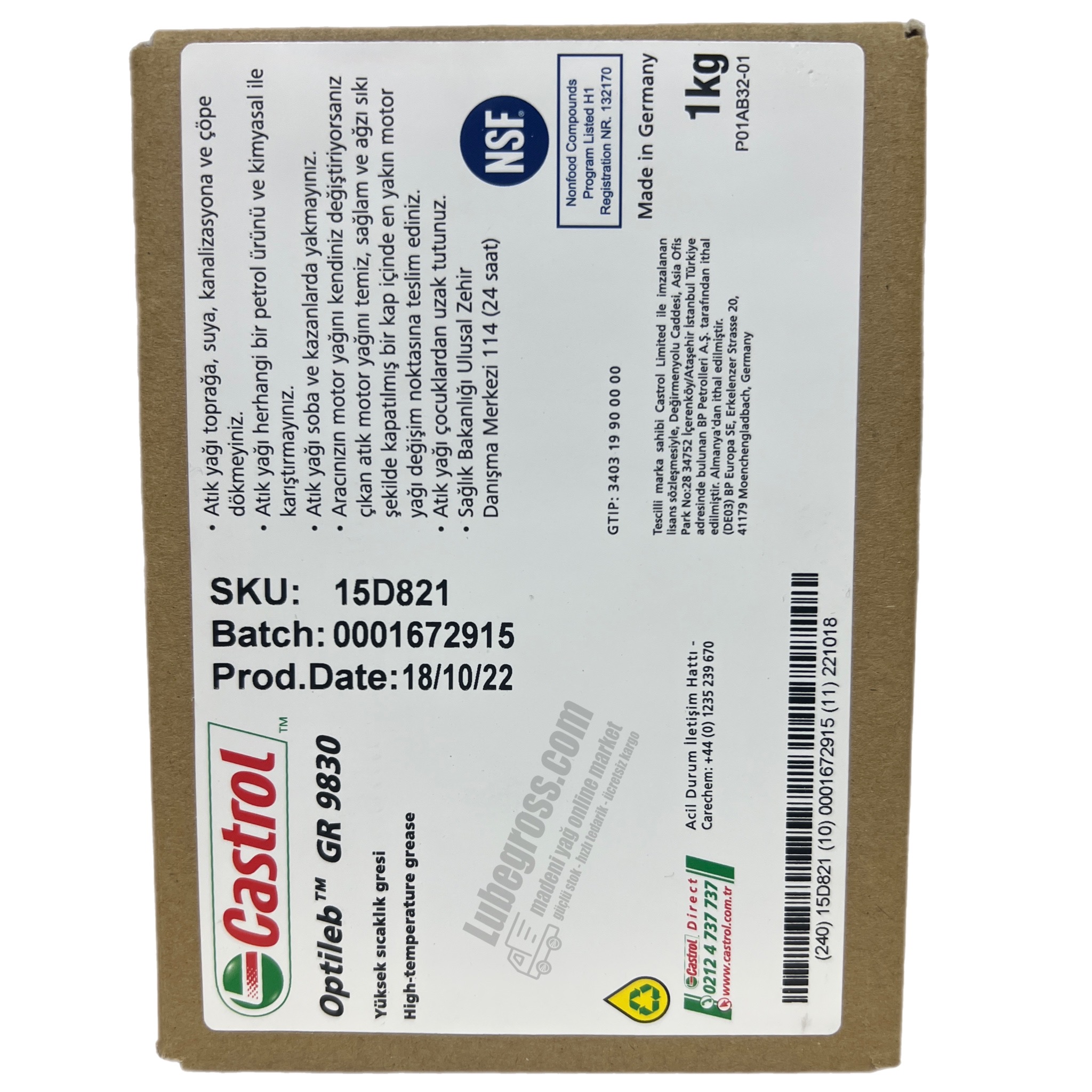 Castrol Optileb GR 9830, 1Kg PTFE Teflon Gres